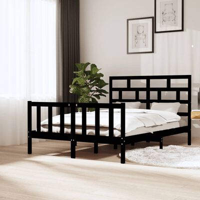 vidaXL Bed Frame without Mattress Black Solid Wood 140x200 cm (810086+814198)