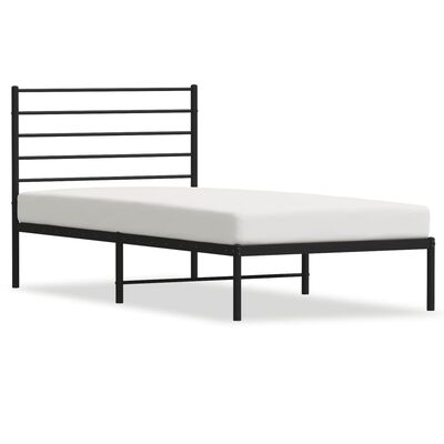 vidaXL Metal Bed Frame without Mattress with Headboard Black 90x190 cm Single