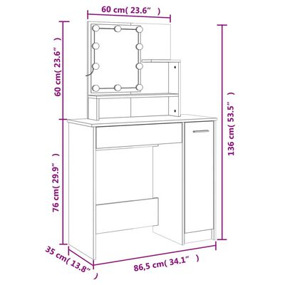 vidaXL Dressing Table Set with LED Brown Oak Engineered Wood