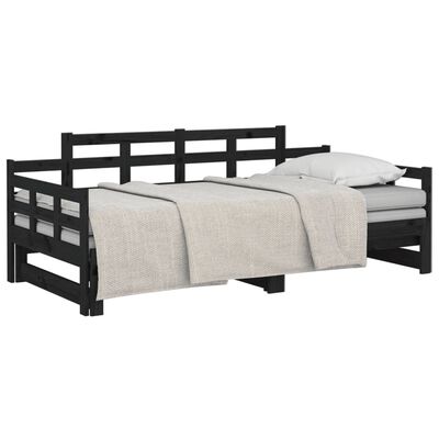 vidaXL Pull-out Day Bed without Mattress Black Solid Wood Pine 2x cm