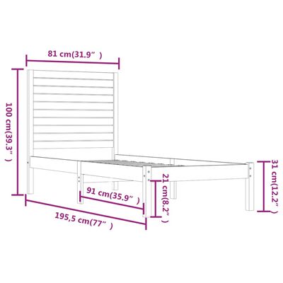 vidaXL Bed Frame without Mattress Honey Brown75x190 cm Small Single Solid Wood