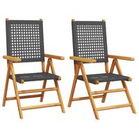 vidaXL Garden Chairs 2 pcs Black Solid Wood Acacia and Poly Rattan