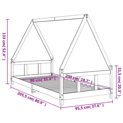 vidaXL Kids Bed Frame Black 90x200 cm Solid Wood Pine