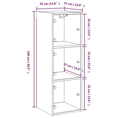 vidaXL Wall Cabinet with Glass Doors Sonoma Oak 35x37x100 cm