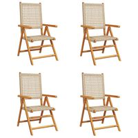 vidaXL Reclining Garden Chairs 4 pcs Beige Poly Rattan and Solid Wood