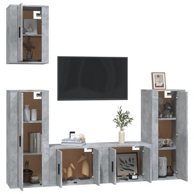 vidaXL 5 Piece TV Cabinet Set Concrete Grey Engineered Wood