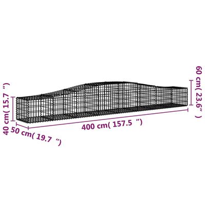 vidaXL Arched Gabion Basket 400x50x40/60 cm Galvanised Iron