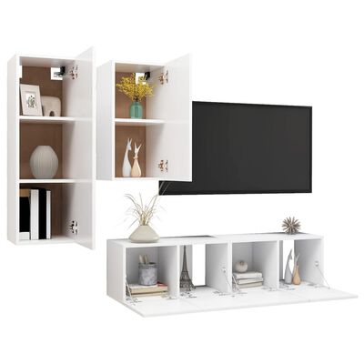 vidaXL 4 Piece TV Cabinet Set White Engineered Wood