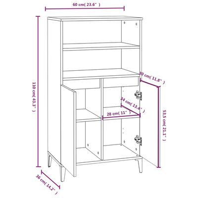 vidaXL Highboard Brown Oak 60x36x110 cm Engineered Wood