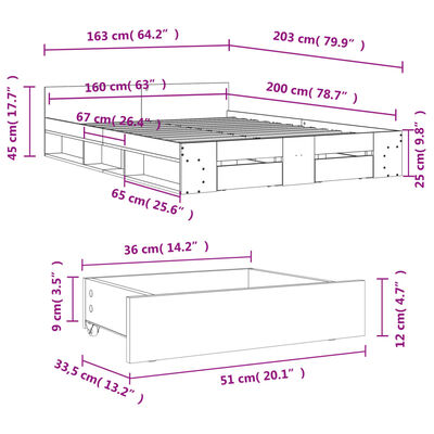 vidaXL Bed Frame with Drawers without Mattress Sonoma Oak 160x200 cm