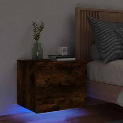 vidaXL Wall-mounted Bedside Cabinet with LED Lights Smoked Oak