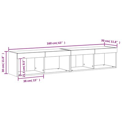 vidaXL TV Cabinets with LED Lights 2 pcs Brown Oak 80x30x30 cm