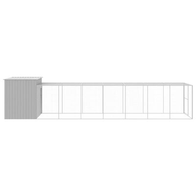 vidaXL Dog House with Run Light Grey 214x865x181 cm Galvanised Steel