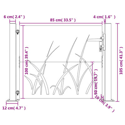 vidaXL Garden Gate 105x105 cm Corten Steel Grass Design