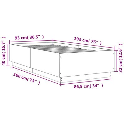 vidaXL Bed Frame with LED without Mattress Sonoma Oak 90x190 cm Single