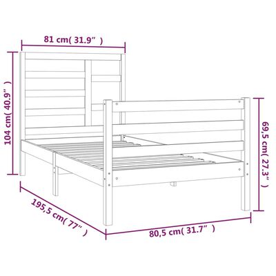 vidaXL Bed Frame without Mattress Solid Wood 75x190 cm Small Single