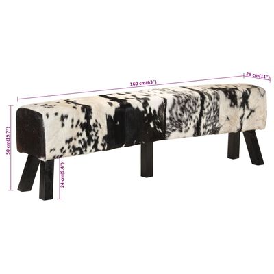 vidaXL Bench Black and White 160x28x50 cm Real Goat Leather