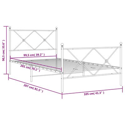 vidaXL Metal Bed Frame without Mattress with Footboard White 100x200 cm