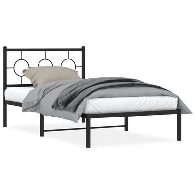 vidaXL Metal Bed Frame without Mattress with Headboard Black 100x190 cm