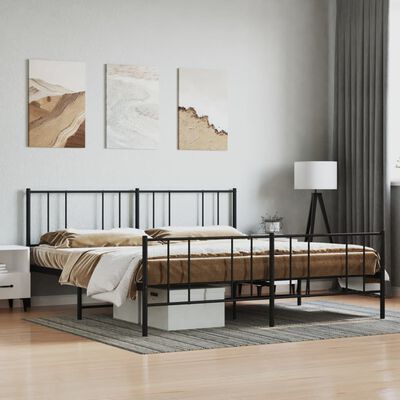 vidaXL Metal Bed Frame without Mattress with Footboard Black 180x200 cm Super King