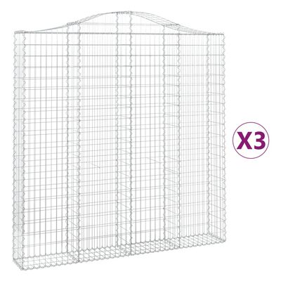 vidaXL Arched Gabion Baskets 3 pcs 200x30x200/220 cm Galvanised Iron