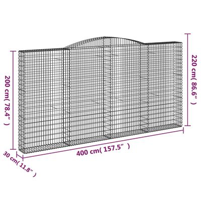 vidaXL Arched Gabion Baskets 7 pcs 400x30x200/220 cm Galvanised Iron