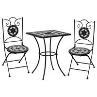 vidaXL 3 Piece Mosaic Bistro Set Ceramic Tile Black and White