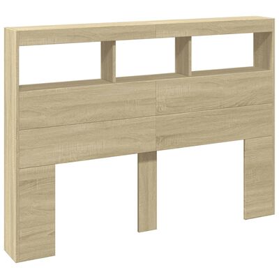 vidaXL Headboard Cabinet with LED Sonoma Oak 140x17x102 cm