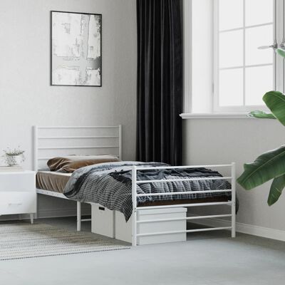 vidaXL Metal Bed Frame without Mattress with Footboard White 100x200 cm