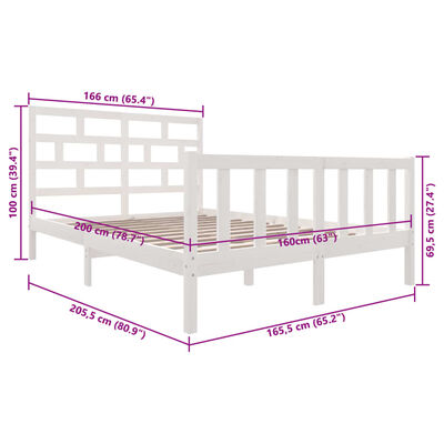 vidaXL Bed Frame without Mattress White Solid Wood 160x200 cm (810093+814205)