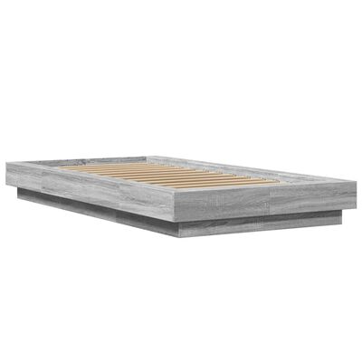 vidaXL Bed Frame with LED Lights Grey Sonoma 100x200cm Engineered Wood
