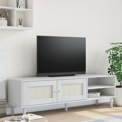 vidaXL TV Cabinet SENJA Rattan Look White 158x40x49cm Solid Wood Pine