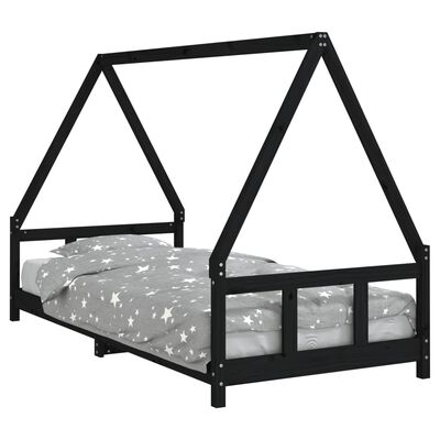 vidaXL Kids Bed Frame Black 90x200 cm Solid Wood Pine