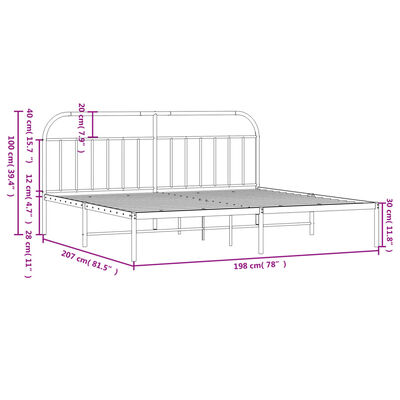 vidaXL Metal Bed Frame without Mattress with Headboard White 193x203 cm