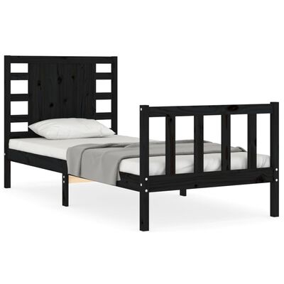 vidaXL Bed Frame without Mattress Black Small Single Solid Wood Pine