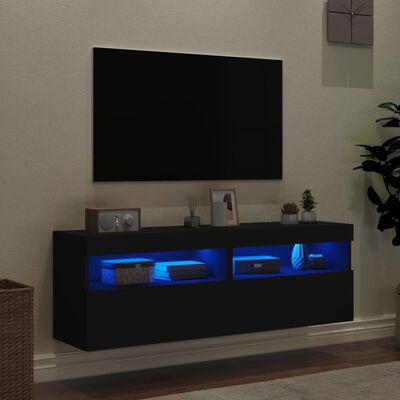 vidaXL TV Wall Cabinets with LED Lights 2 pcs Black 60x30x40 cm