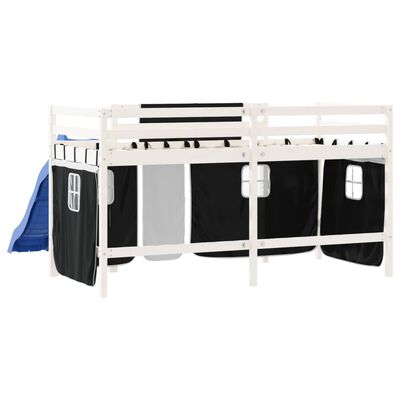 vidaXL Kids' Loft Bed with Curtains without Mattress White&Black 80x200 cm