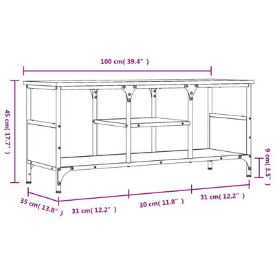 vidaXL TV Cabinet Brown Oak 100x35x45 cm Engineered Wood&Iron