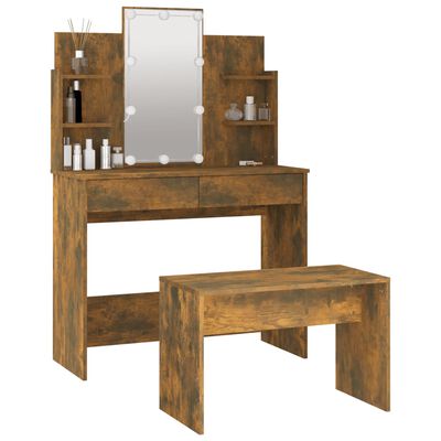 vidaXL Dressing Table Set with LED Smoked Oak Engineered Wood