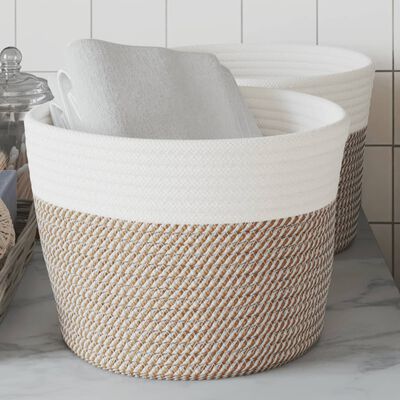 vidaXL Storage Baskets 2 pcs Brown and White Ø24x18 cm Cotton