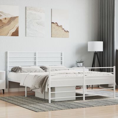 vidaXL Metal Bed Frame without Mattress with Footboard White 120x200 cm