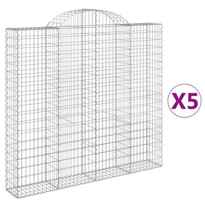 vidaXL Arched Gabion Baskets 5 pcs 200x30x180/200 cm Galvanised Iron