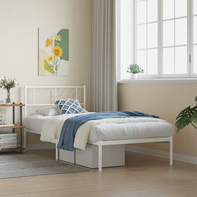 vidaXL Metal Bed Frame without Mattress with Headboard White 90x200 cm