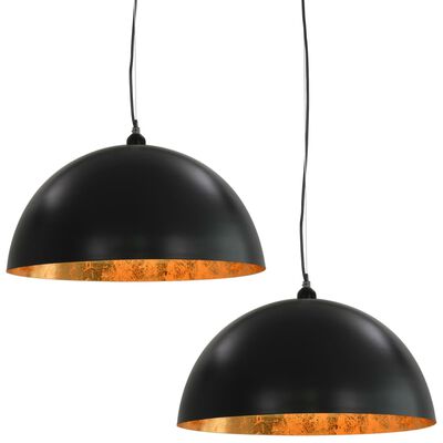 vidaXL Ceiling Lamps 2 pcs Black and Gold Semi-spherical 50 cm E27