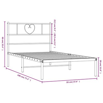 vidaXL Metal Bed Frame without Mattress with Headboard Black 90x190 cm Single