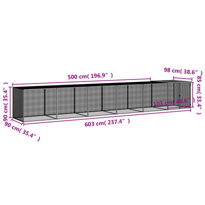 vidaXL Chicken Cage with Roof Anthracite 603x98x90 cm Galvanised Steel