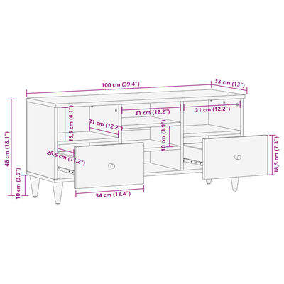 vidaXL TV Cabinet 100x33x46 cm Solid Wood Mango