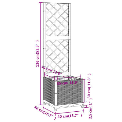 vidaXL Garden Planter with Trellis Dark Grey 40x40x136 cm PP