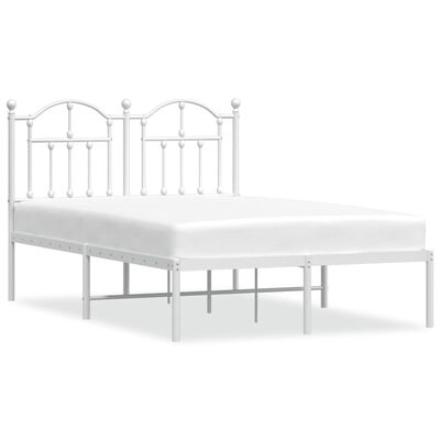 vidaXL Metal Bed Frame without Mattress with Headboard White 120x190 cm Small Double