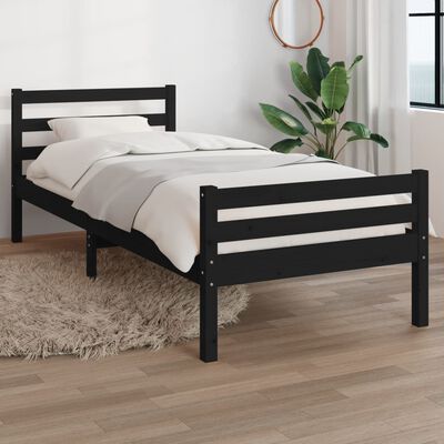 vidaXL Bed Frame without Mattress Black Solid Wood 75x190 cm Small Single